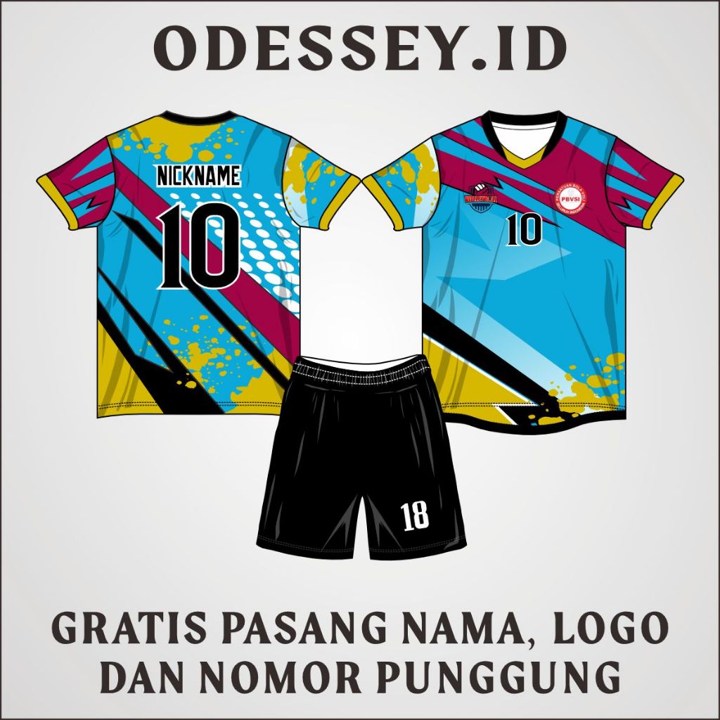 Jersey baju volly gratis sablon nama + nomor dan sponsor jersey pria dan wanita full printing