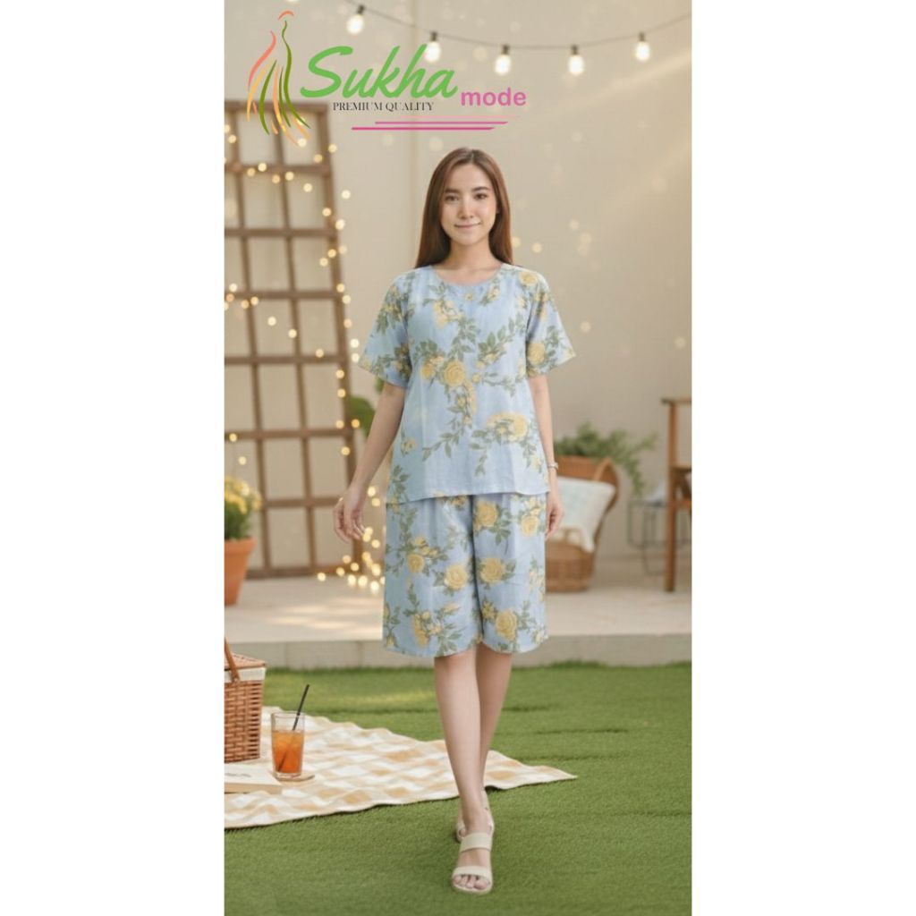 Setelan Gogo Rayon Premium Jumbo LD 120 Motif Etnik Solo Lasem Adem & Lembut - One Set Celana Pendek