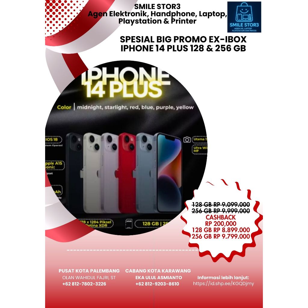 Second Original 100% Like New EX-IBOX Iphone 14 Plus 128 GB & 256 GB