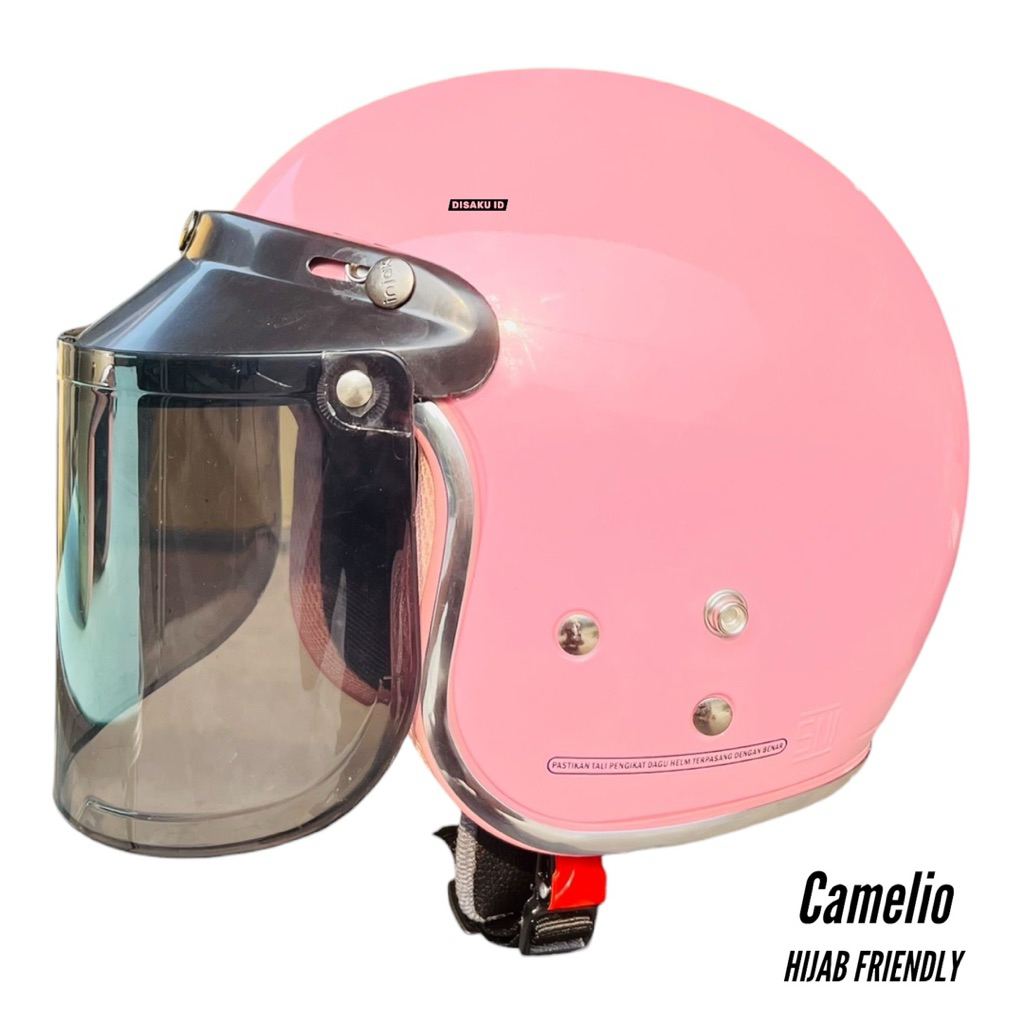 Helm Bogo Camelio Pink Hijab Friendly Standar SNI Bisa Kaca & Pet Pria Wanita Remaja Dewasa