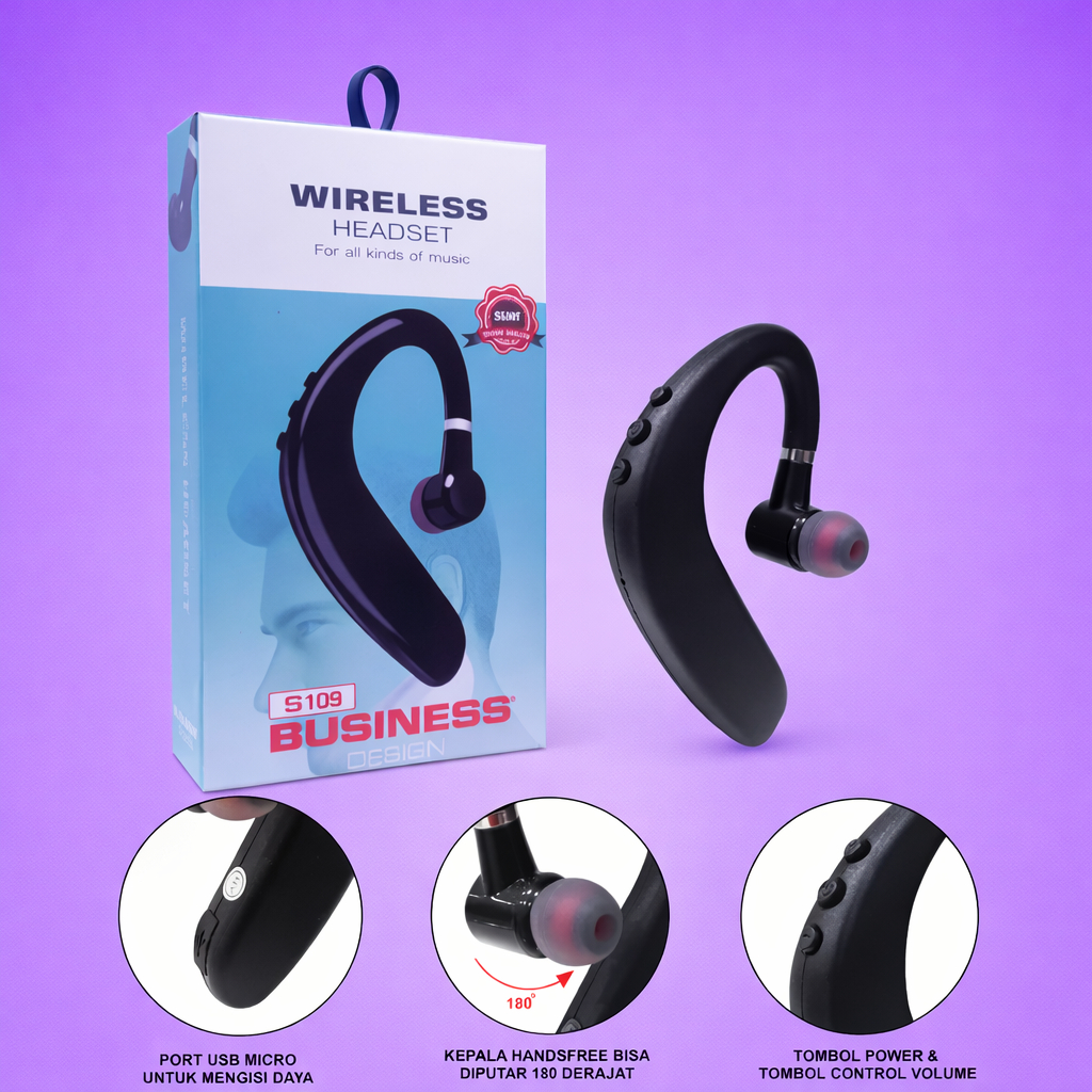 Headset Wireless S109 Earphone Bluetooth Handsfree Bluetooth S109