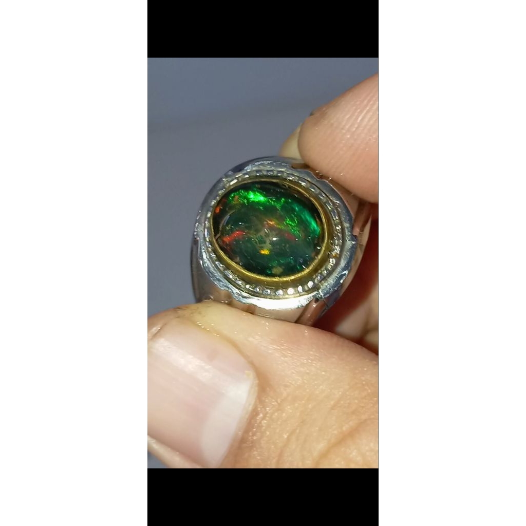 kalimaya Black oval  banten ring monel size 7 jarong full color