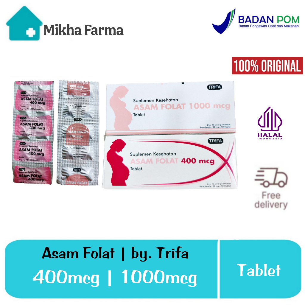 Asam Folat Tablet | 400mcg & 1000mcg | by. Trifa - Suplementasi Asam Folat Ibu Hamil dan Anemia