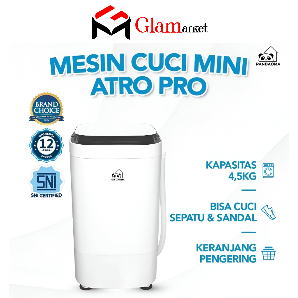 GLAM - PANDAOMA Mesin Cuci Mini Atro Mesin Cuci Sepatu Mesin Cuci Portable Kapasitas 4,5kg