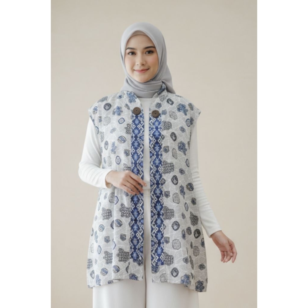 OUTER BATIK BIRU PUTIH