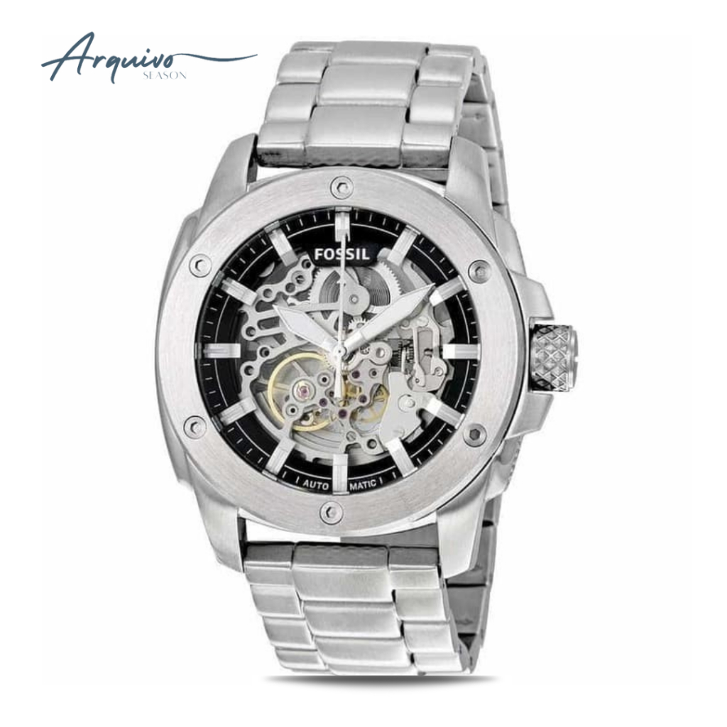 Jam Tangan Fossil Automatic Pria Silver Stainless Steel Mewah Sporty Original ME3081
