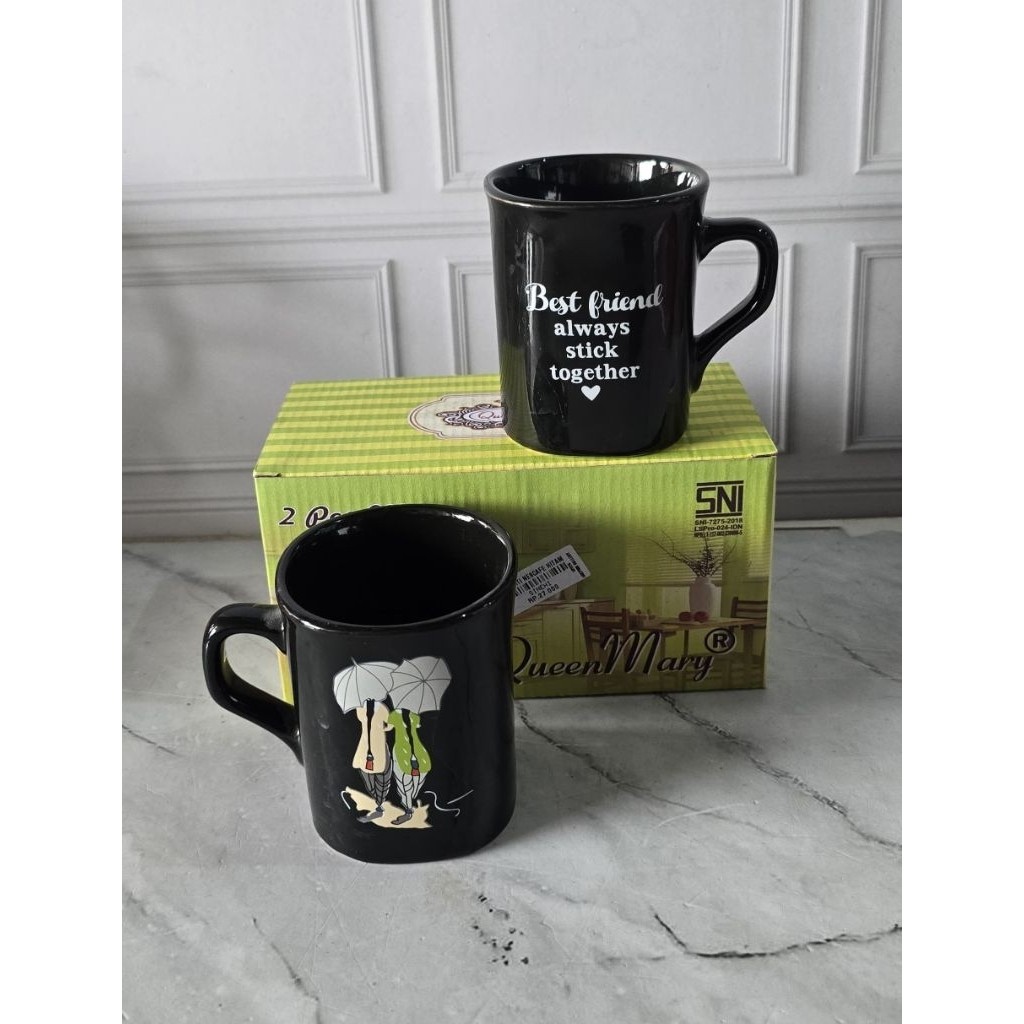 [Nisyhop]QueenMarryMugSitiNescafeHitam2pcs/MugCoupel