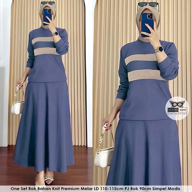 Setrok||setelan rok||knit rok yuraku||setelan rok syar'i / setelan rok shellasaukia Setelan Wanita D