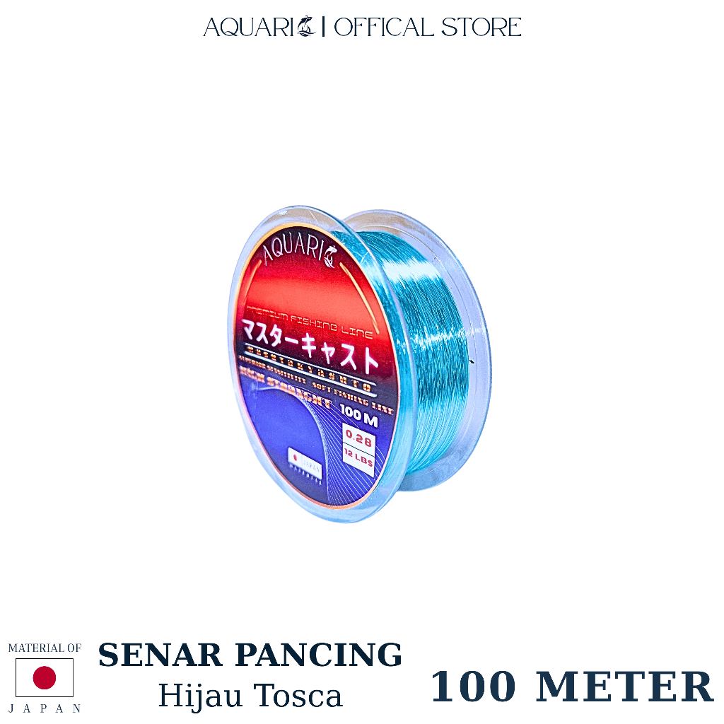 (AQUARIO OFFICIAL) Senar Pancing 100 Meter | Tali Pancing AQUARIO Warna Hijau Tosca  (Nilon) (Olahan