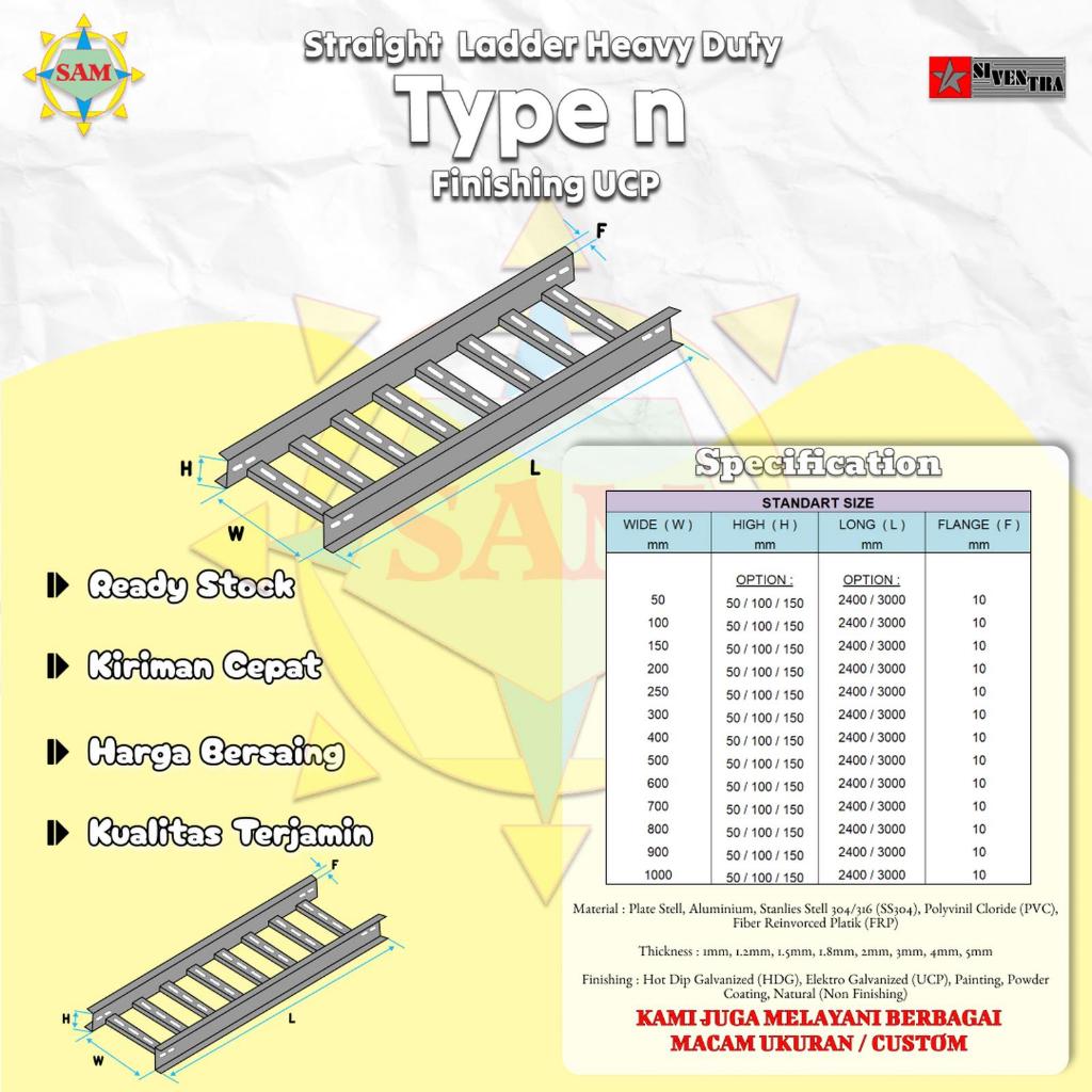Kabel / Cable Ladder Type N - UCP - W300xH100xL2400mm -Thikness 1,2 mm