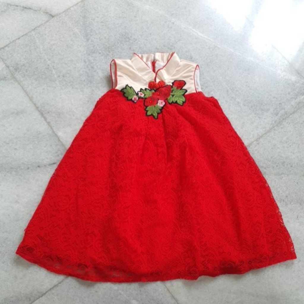 preloved qipao dress merah imlek anak perempuan 2-3 tahun
