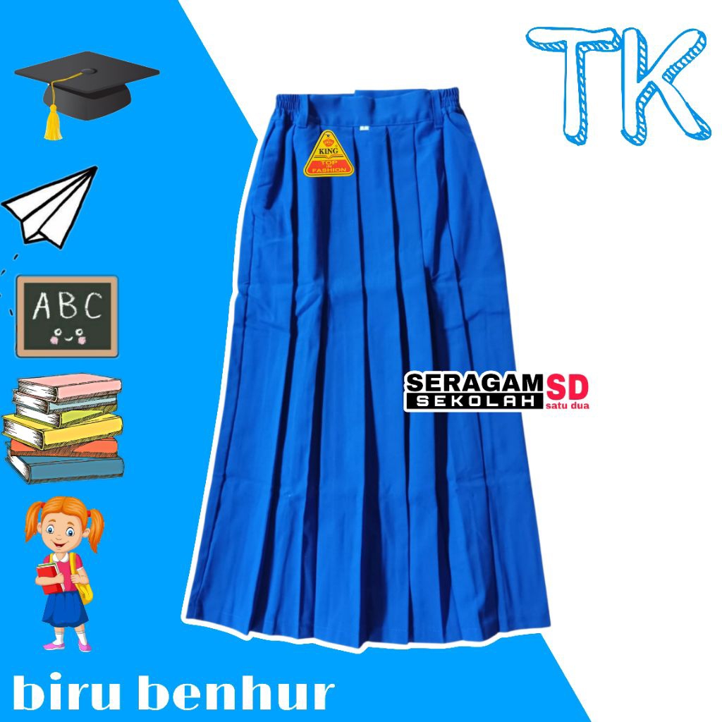 Rok Panjang Biru Benhur Sekolah TK Rok Rempel Anak TK PAUD Biru Benhur