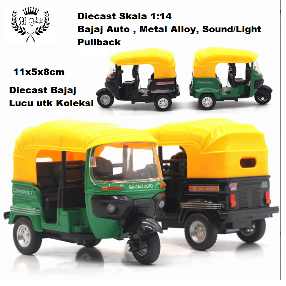 Diecast Miniatur Tuktuk Thailand BAJAJ BAJAY BEMO Klasik Skala 1:14 Metal Alloy Series