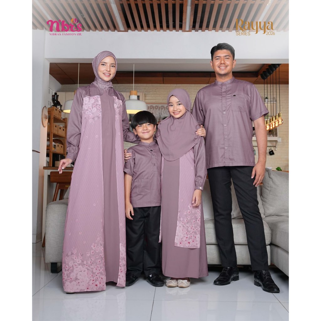 Nibras Sarimbit Lebaran Baju Couple Keluarga Ayah Ibu Anak Bahan Dobby Izadia - Izadia mauve