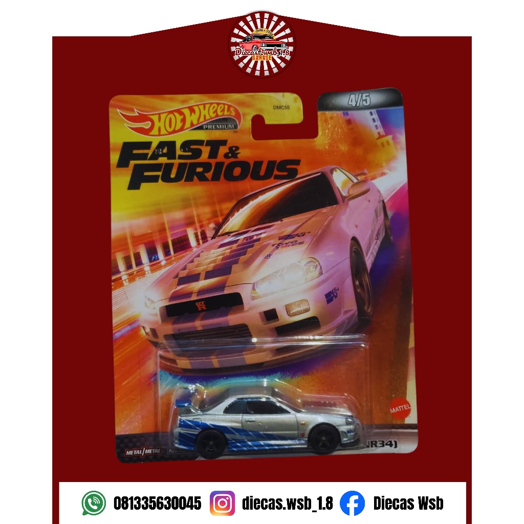Hot Wheels Nissan Skyline GT-R (BNR34) Premium Fast and Furious