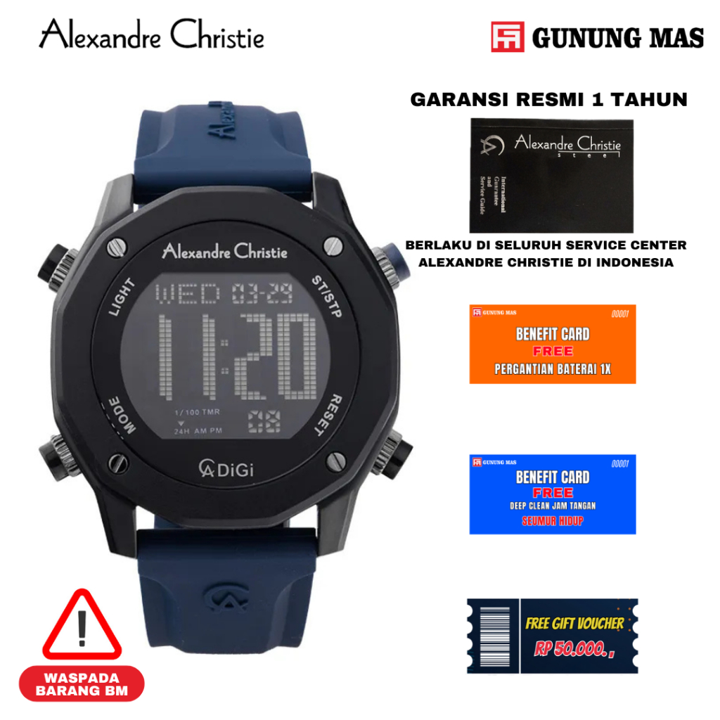 Alexandre Christie Pria Digi AC 9377 MH RIPBABU Men Digital Dial Blue Rubber 100% Original