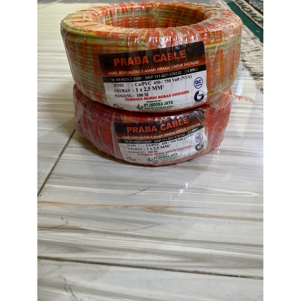 Kabel Listrik Tunggal Praba NYA 2,5mm 100 Meter - Tembaga Murni, Aman Instalasi