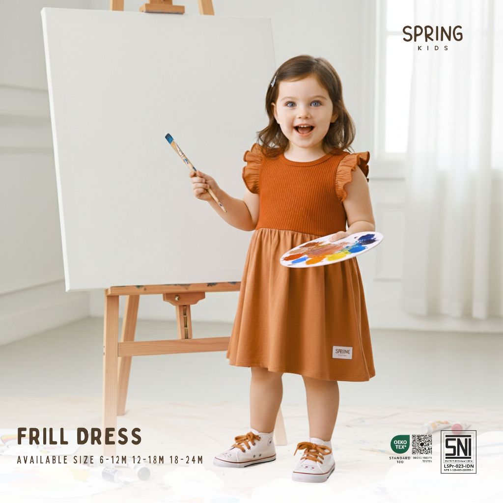 Dress Bayi Katun Combed Lembut & Crinkle/Dress Frill Bayi 6-24m