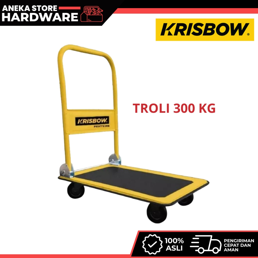 Krisbow Troli Barang Steel 300 kg - Kuning Alat Pengangkut Barang Dengan Roda Wheels Cart Troli Kard