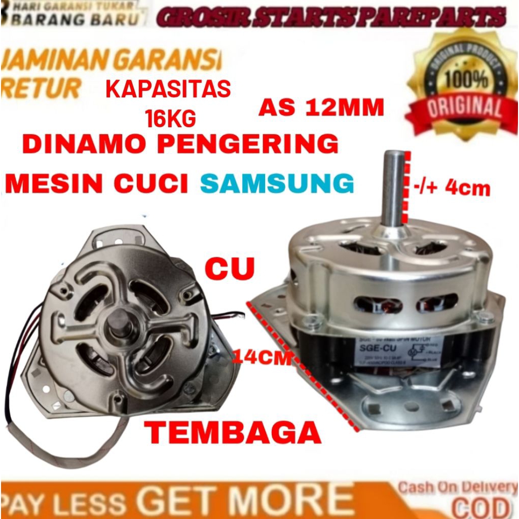 DINAMO SPIN/PENGERING mesin cuci SAMBUNG kapasitas 16KG as 12mm asli tembaga