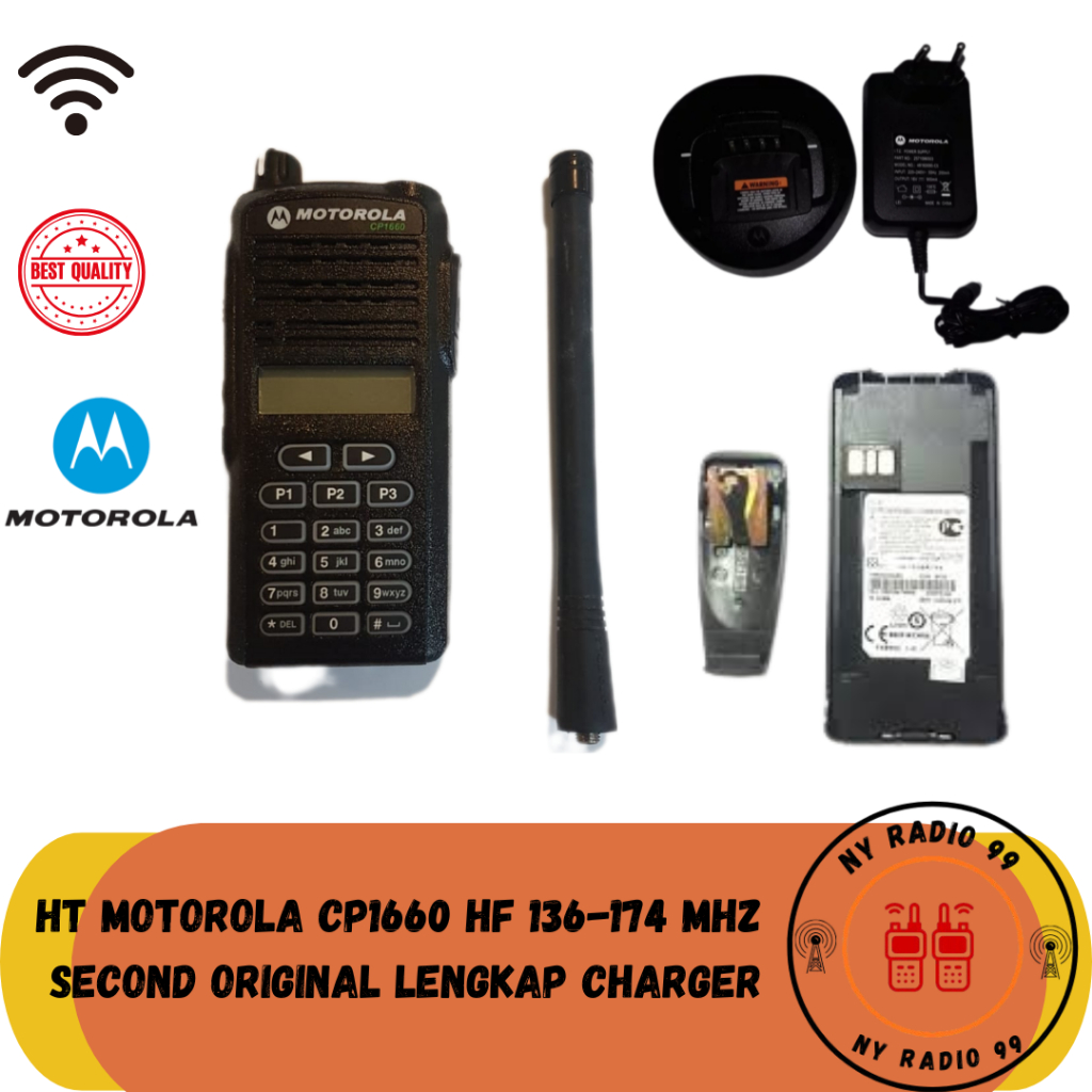 HT Motorola CP 1660 VHF 136 174 Mhz Second Original Lengkap Charger
