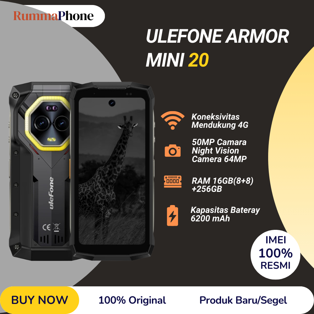 Ulefone Armor Mini 20 Rugged Phone 16GB+256GB IP68/IP69K Night Vision 33W Charging 4.7 Inch Smartpho