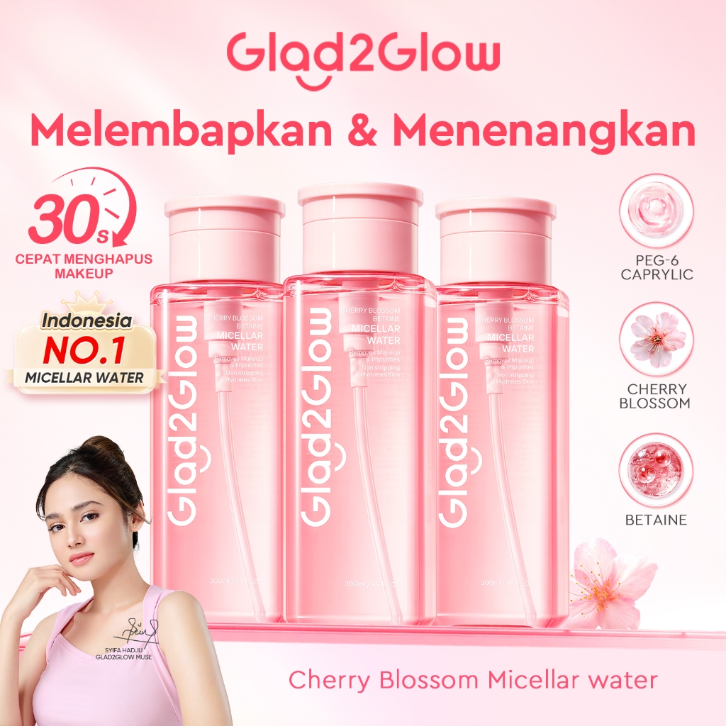 [HOT SALE]Glad2Glow Cherry Blossom Micellar Water 300ml Untuk Semua Kulit Lembut cleansing oil Pengh