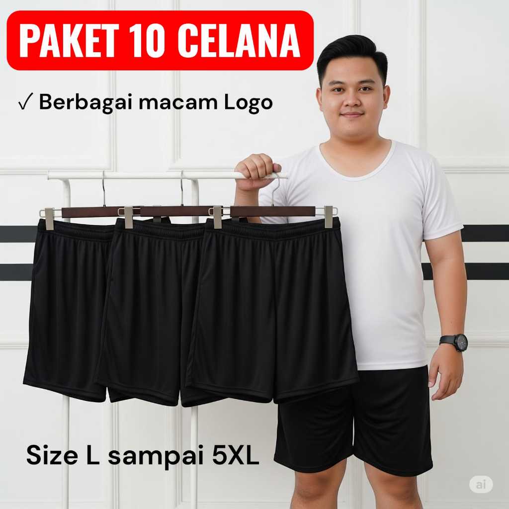 Paket 10pcs Celana Pendek Futsal pria wanita jumbo celana Kolor pendek pria jumbo Kain Hitam