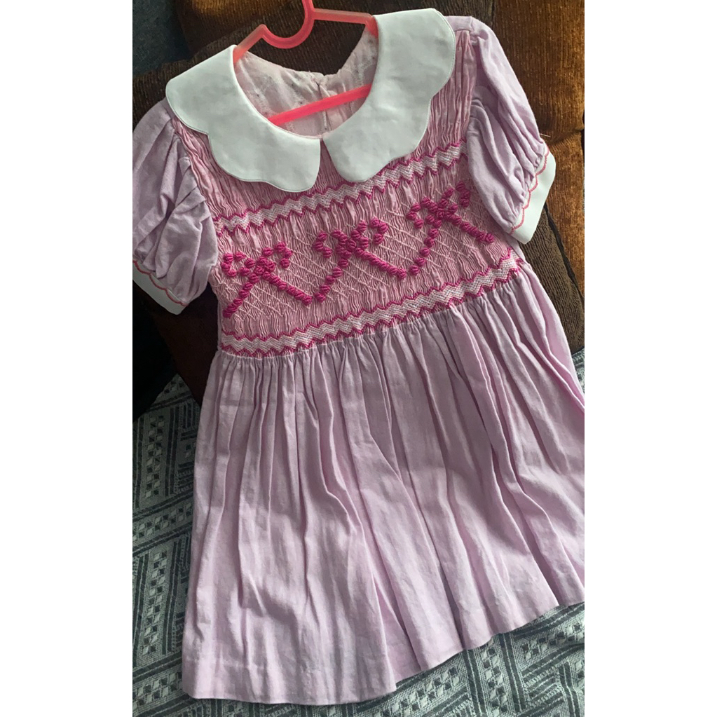 preloved smocked dress pita ribbon timbul pink fuschia handsmocked dress baby 1-2t not naluri the li