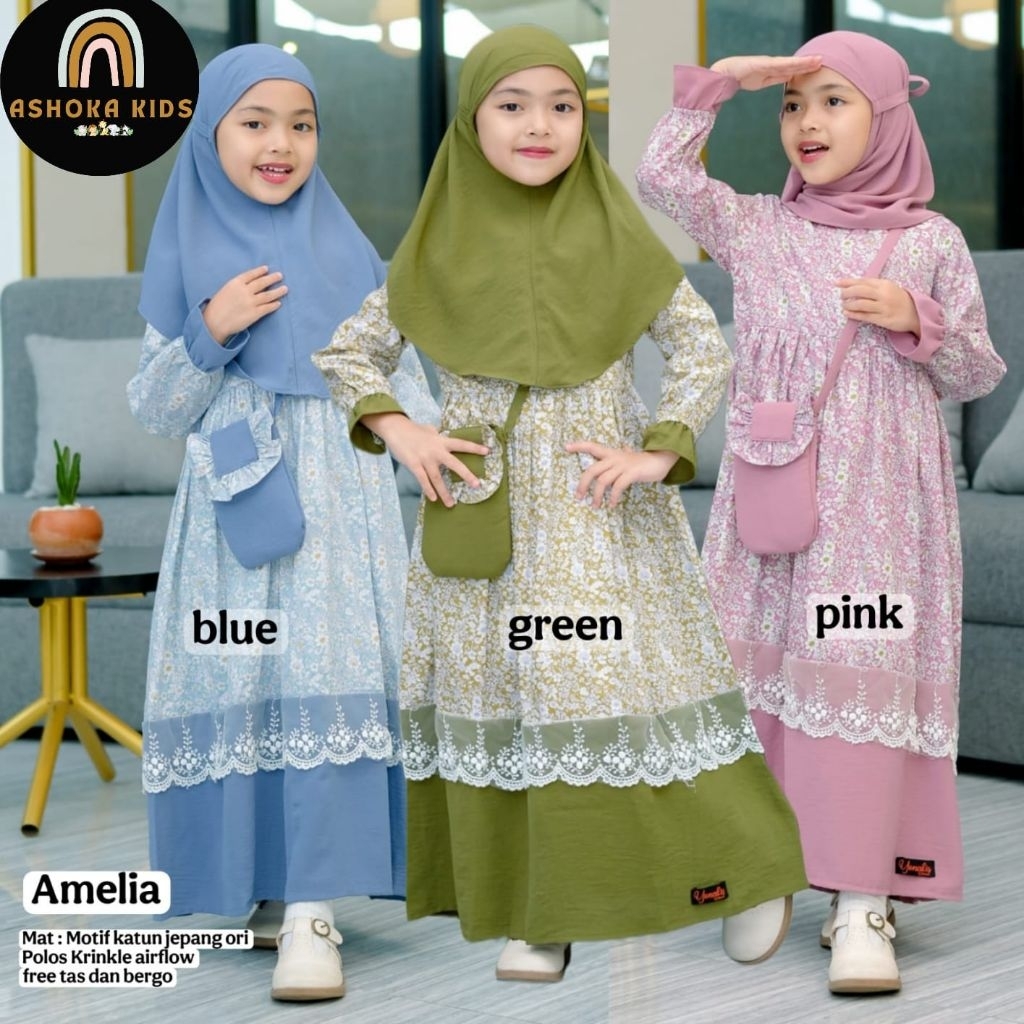 AMELIA JIHAN VANIA GEMINI MARBELLA SET HIJAB KIDS BY ALIFA KIDS GAMIS SET JILBAB ANAK PEREMPUAN USIA