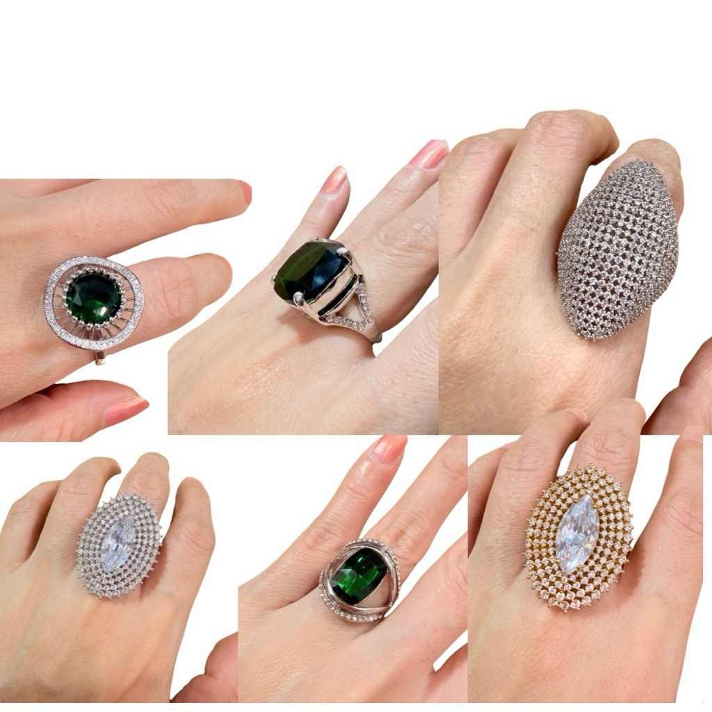 Cincin Batu Zircon Besar Campur Mata Zircon Kecil dengan Desain Elegan dan Kilauan Mewah