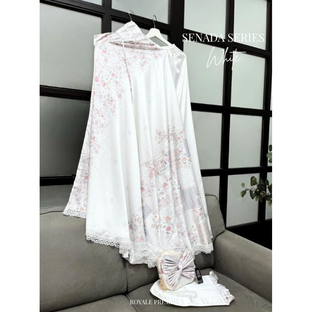 DEFECT SALE | MUKENA PREMIUM SILK UMROH HAJI SESERAHAN KADO SENADA SERIES WHITE PUTIH SERIES ORI ROY