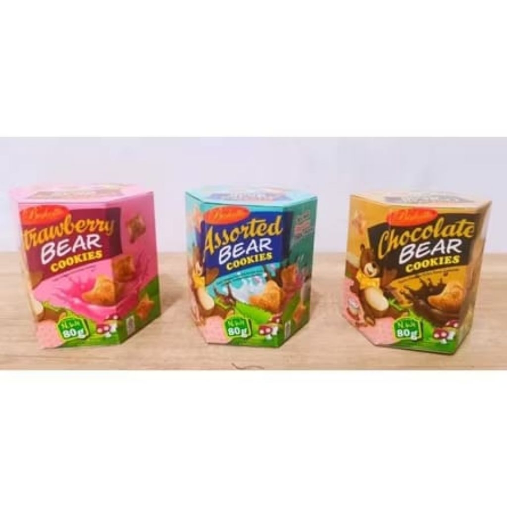 Biskitop Bear Cookies ( Satuan ) - Biskuit bear coklat strawberry assorted - Biskuit bentuk beruang