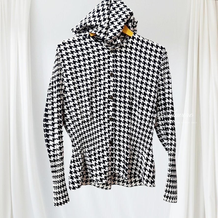 VAUNDY HOUNDSTOOTH PLEATS HOODIE SHIRT KOREAN STYLE READY BANGKOK PREMIUM COLLECTIONS