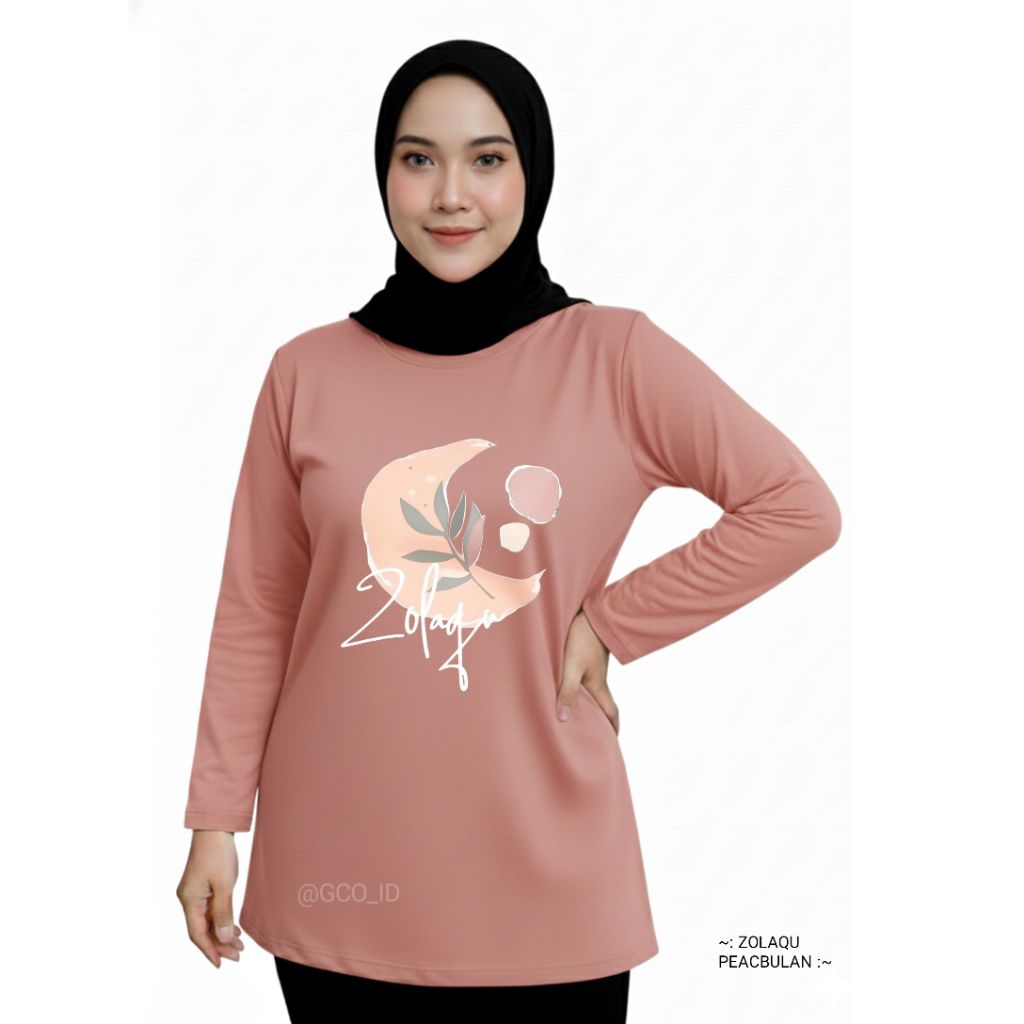 Kaos Harian Aman Zolaqu Original 2026 Peach Pink Lengan Panjang Katun Daily Wear ZLQ Terbaru M-L-XL-