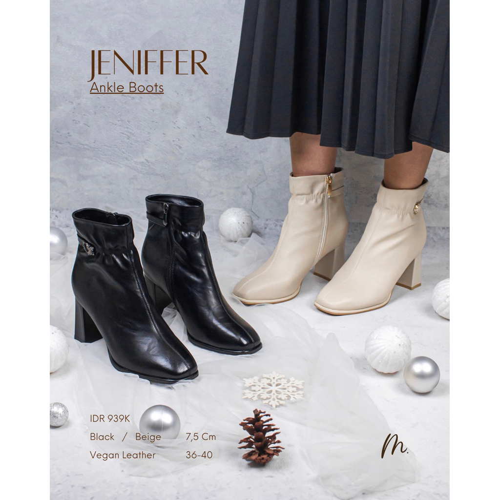 Jeniffer Leather Boots/Boots Ankle Pendek Kulit Premium Dengan Detail Aksesoris