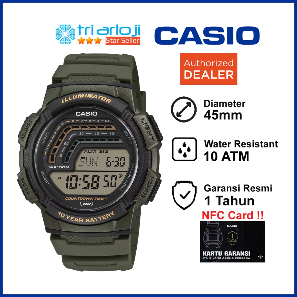Casio WS-1800-3AVDF Jam Tangan Pria Digital WS-1800-3A WS1800 WS 1800 3AVDF