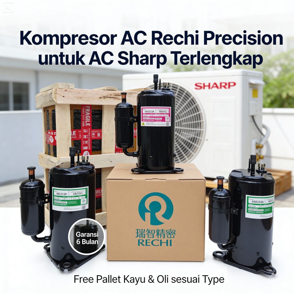 Kompresor AC Baru Rechi Untuk AC Sharp R410A, R32, R22 – 0.5 PK / 1 PK / 1.5 PK / 2 PK Bergaransi