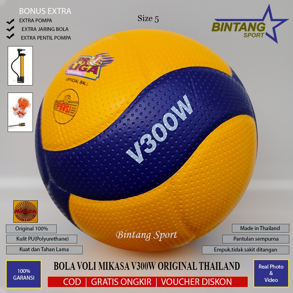 Bola Voli Original Asli 100% Mikasa V300W Bola Volly Empuk Kompetisi Proliga