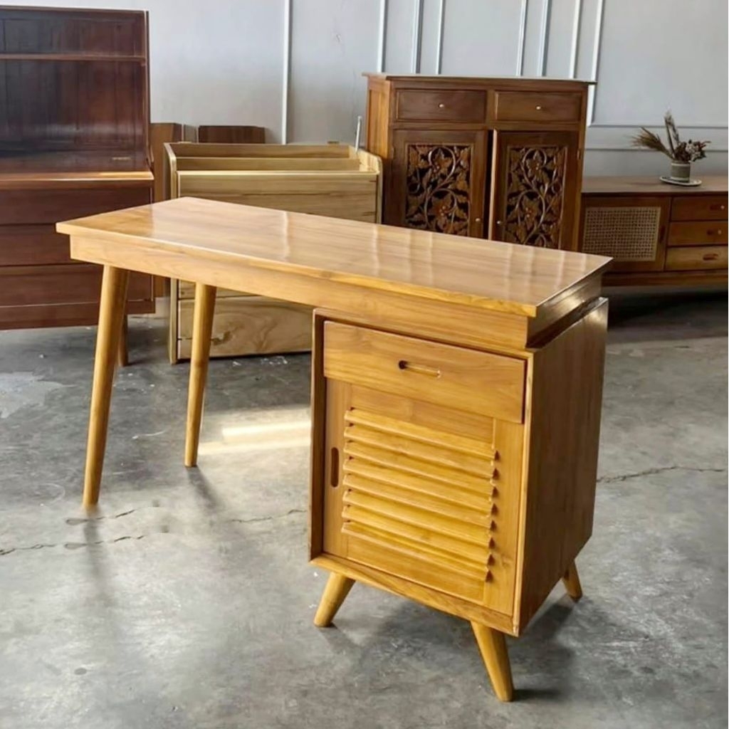 meja retro minimalis modern meja belajar kayu jati