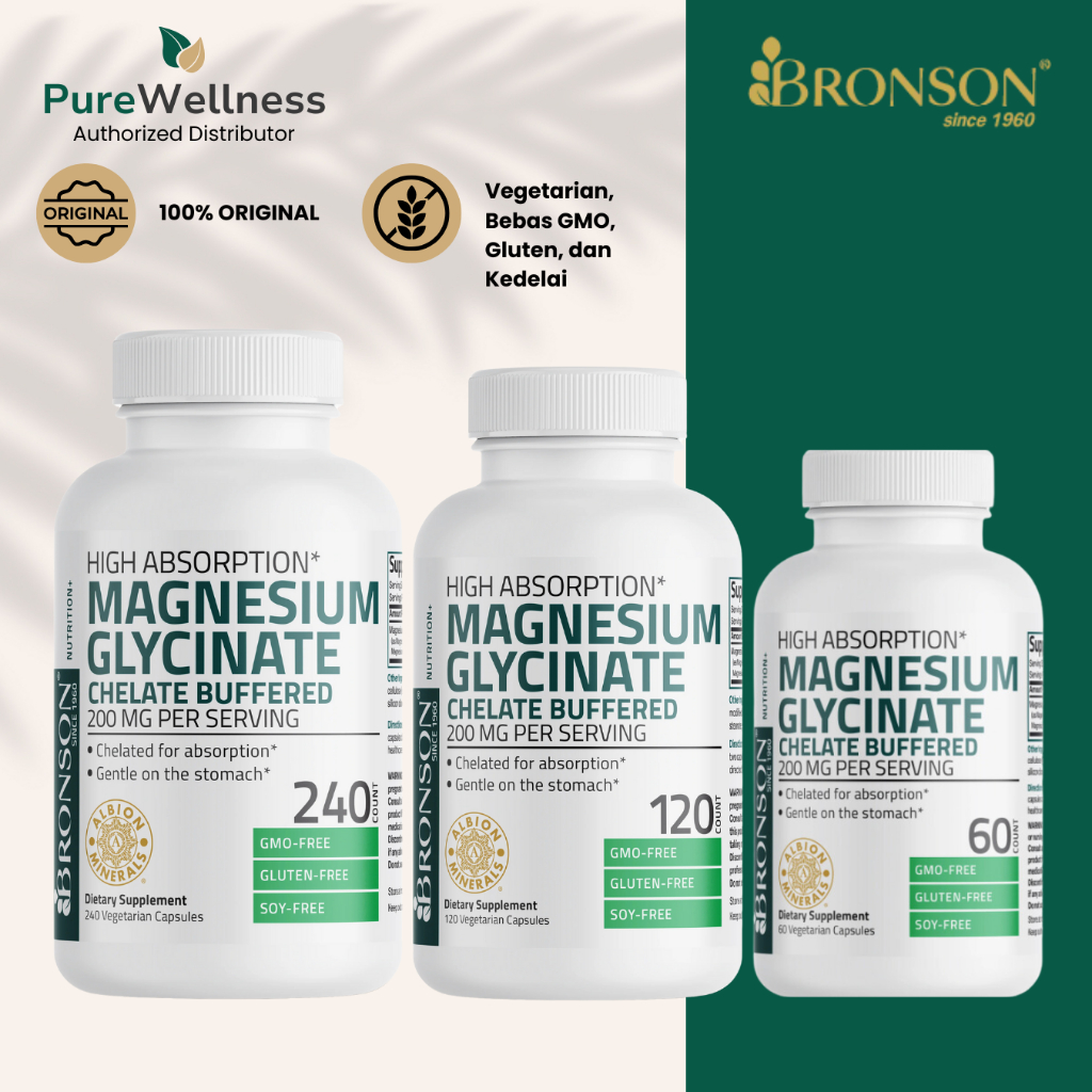 Magnesium Glycinate Bronson 200mg - Vegetarian Capsules