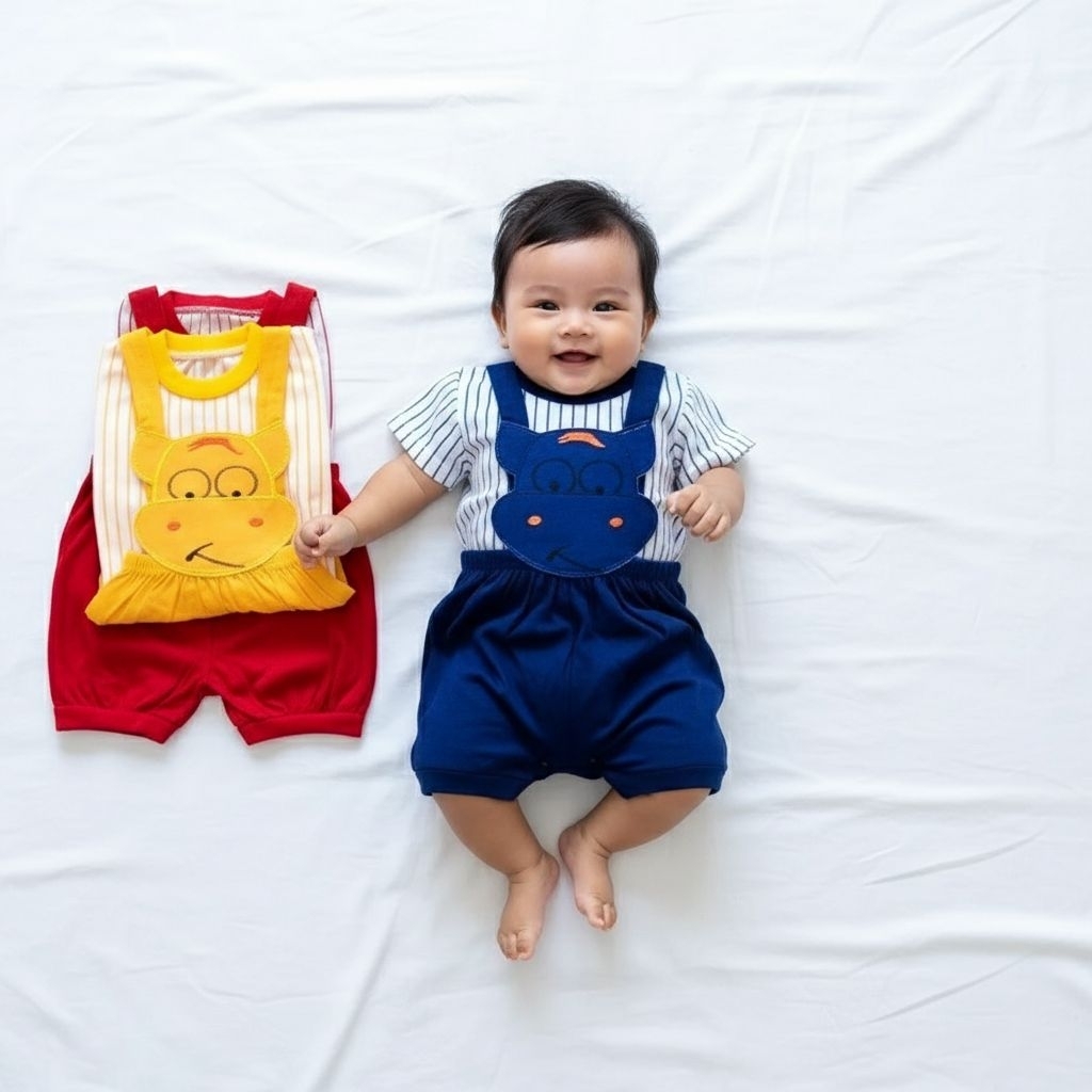 BAJU JUMPER JUMPSUIT BAYI 2IN1 LUCU 0-6 BULAN UNISEX CEWEK COWOK MOTIF SALUR BINTANG POLKADOT / SET 