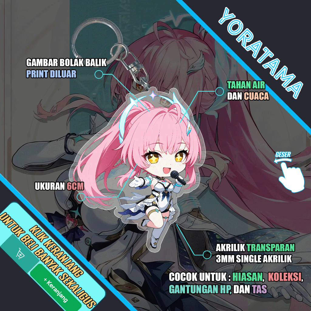 Gantungan Kunci Aemeath Wuthering Waves, Keychain Anime Lucu