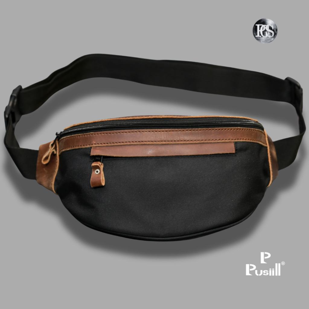 Waistbag Pusiill V2.4 / Tas Selempang Pria Kombinasi Kulit Sapi Asli Original