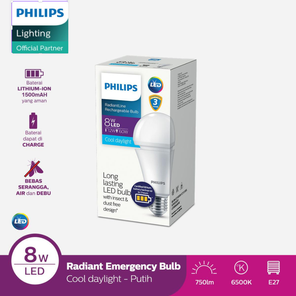 Philips Lampu Bohlam Rechargeable / Lampu Emergency / Lampu Darurat 8W / 11W Cahaya Putih