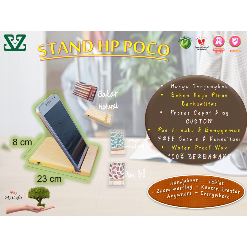 senthong standing hp poco standing hp kayu Pinus standing hp di meja custome