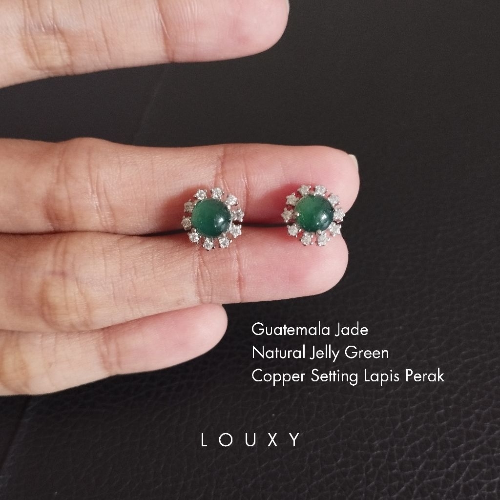 Anting Giok Alami Lapis Perak Giok Natural Anting Batu Giok