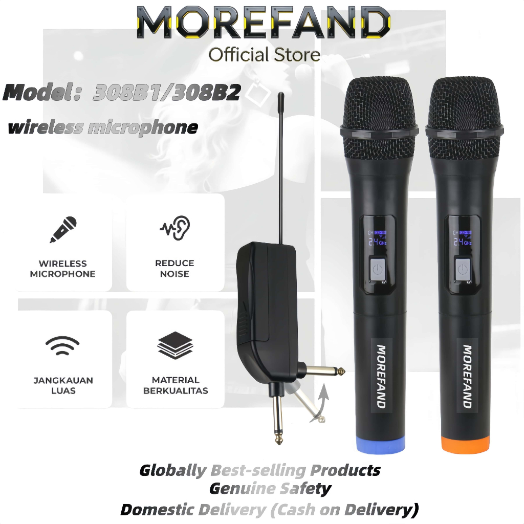PC308 Microphone Wireless Mikrofon mic wireless Tanpa Kabel Frekuensi UHF Mic Karaoke UHF Double Mic