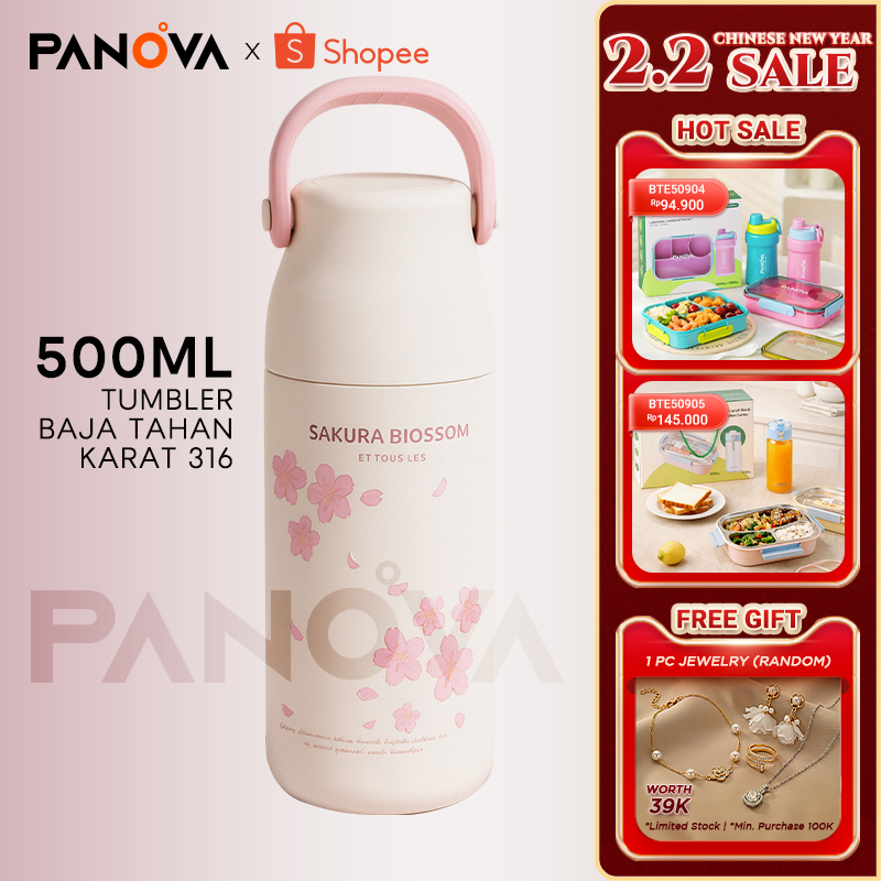 BONBOX Tumbler Botol Minum Sakura Blossom Series 500ml - Stainless Steel 316 Premium, Tahan Panas Di