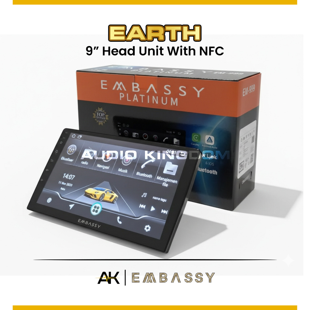 Head Unit Android Mobil EMBASSY EARTH 9 Inch RAM 2GB ROM 32GB